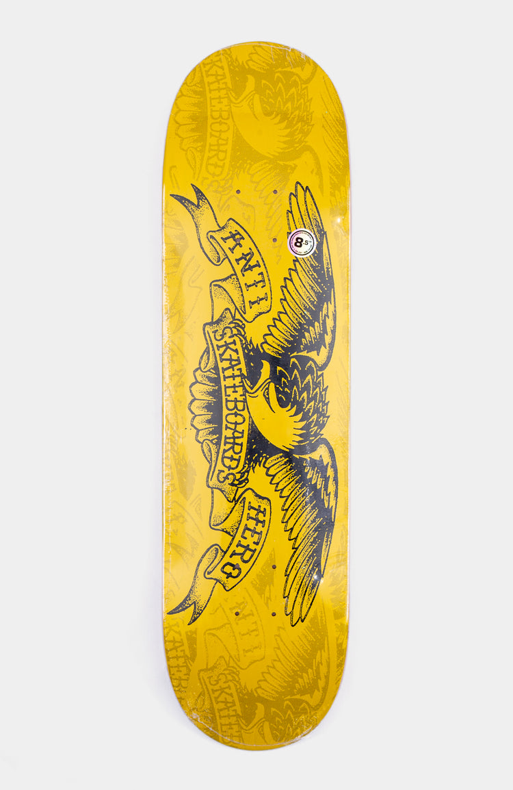 Gelbes 8.5 ich skateboard von Anti Hero mit Adler
