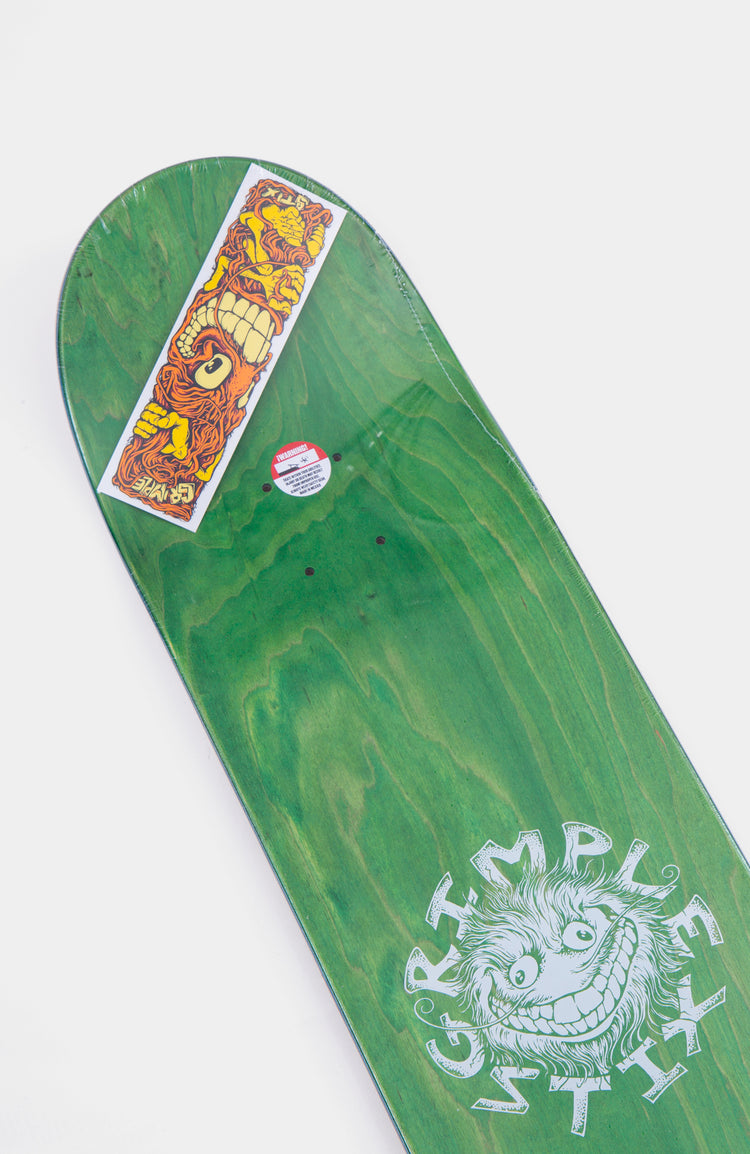 Top view von Skateboard mit Sticker und großem Top Print