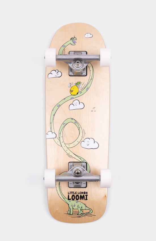 Skateboard für Kinder mit Kork der Marke Loomi. Dinosaurier Skateboard Grafik für Kinder