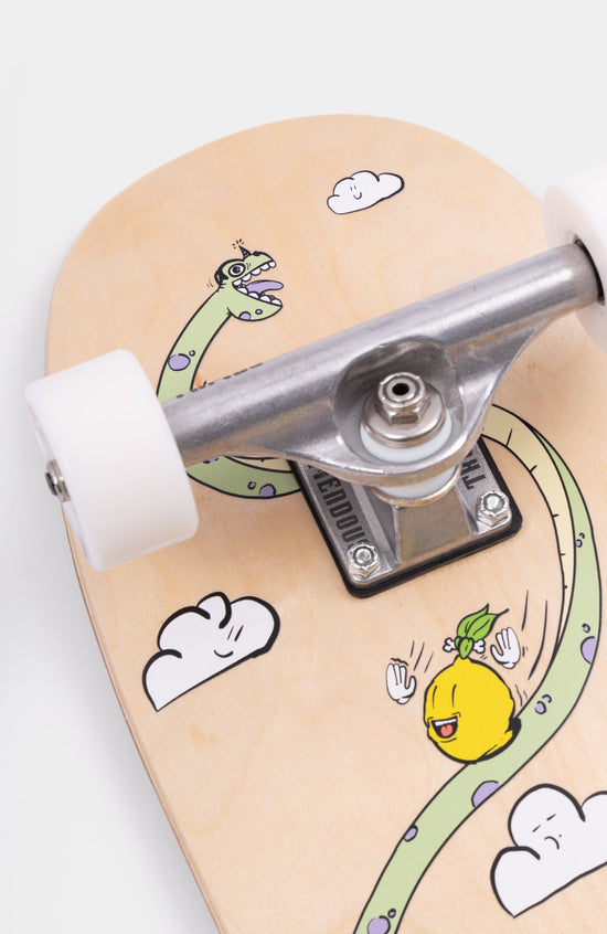 Skateboard für Kinder mit Kork der Marke Loomi. Dinosaurier Skateboard Grafik für Kinder