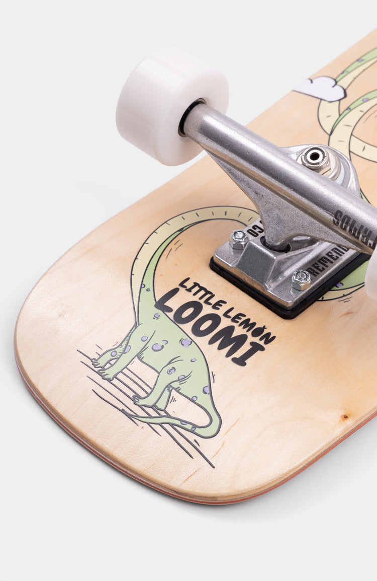 Skateboard für Kinder mit Kork der Marke Loomi. Dinosaurier Skateboard Grafik für Kinder