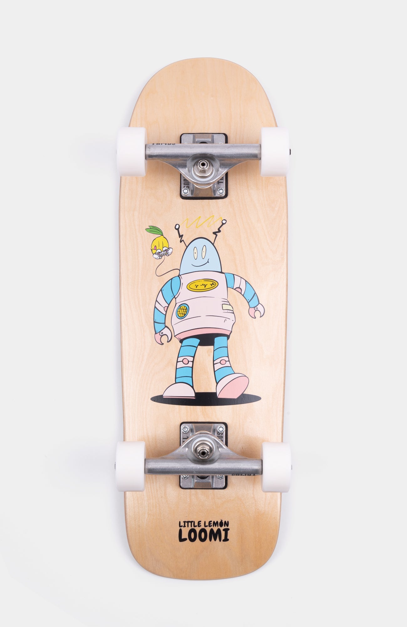 Skateboard für Kinder mit Kork der Marke Loomi. Gaming Roboter Grafik