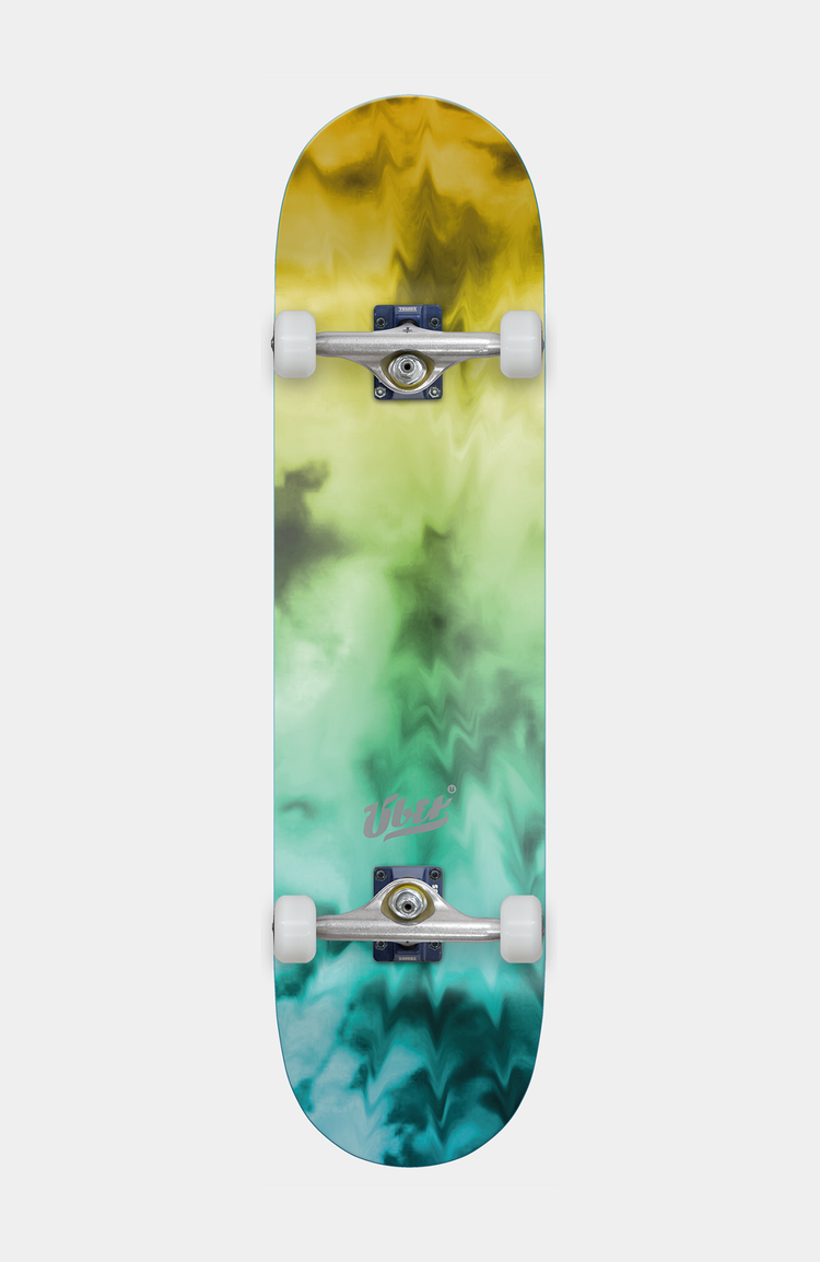komplettes Skateboard mit Batik Muster in gelb-grün