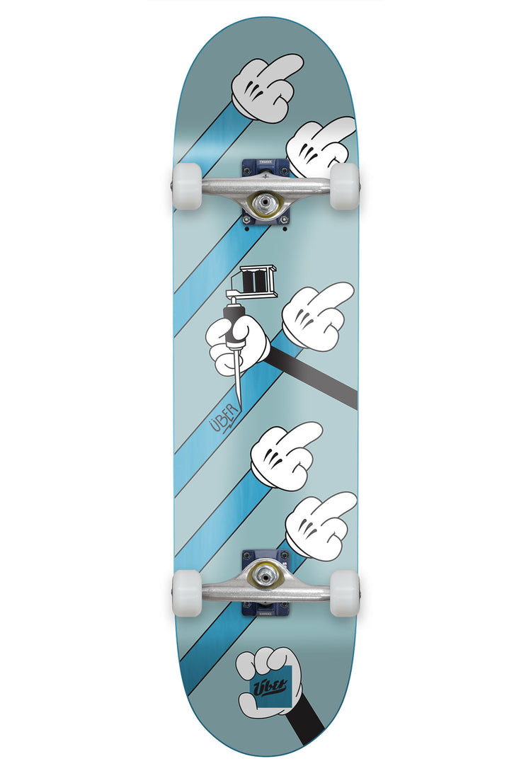 ÜBER Fuck Ü Skateboard Deck – hell blau, Tattoo-Cartoon-Design