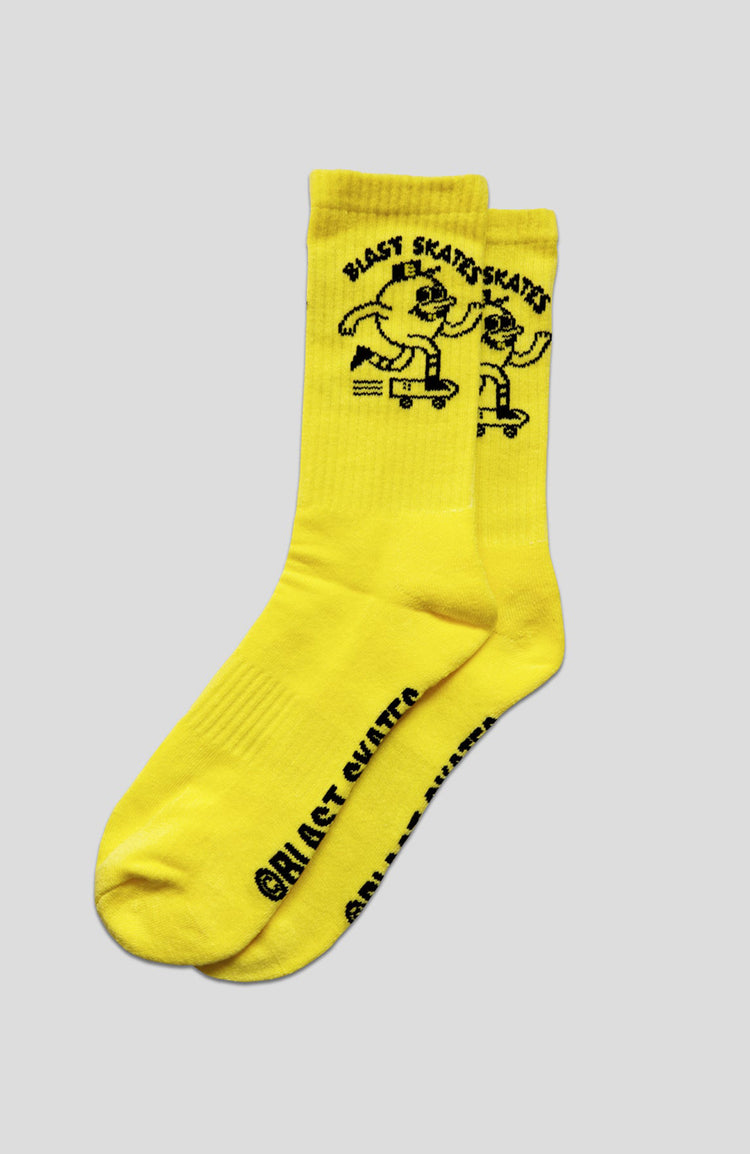 gelbe socken mit blast skates Maskottchen in schwarz über den Knöcheln
