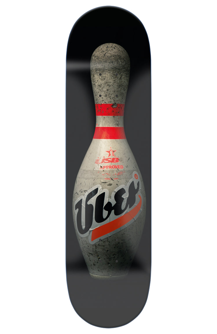 skateboard deck mit großem bowling pin