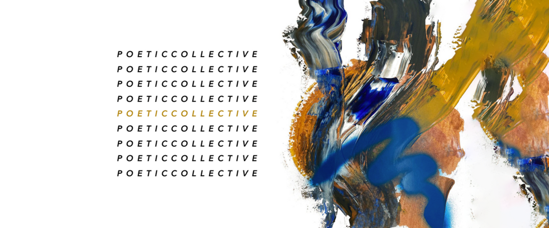 poetic collective banner art spray and paint blue light brown orange  colors