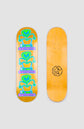 9inch breites skateboard deck mit 3 aliens drauf, diemit dem skateboard ein slappy curb grinden.