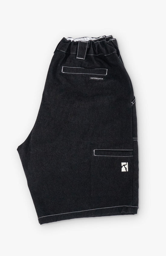 Painter Shorts - Black denim w. white stitching