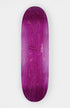 Lila-Pinkes Skateboard deck. Man sieht die Unterseite mit natürlicher Holz-Maserung. Das Deck liegt auf einem weißem Hintergrund 