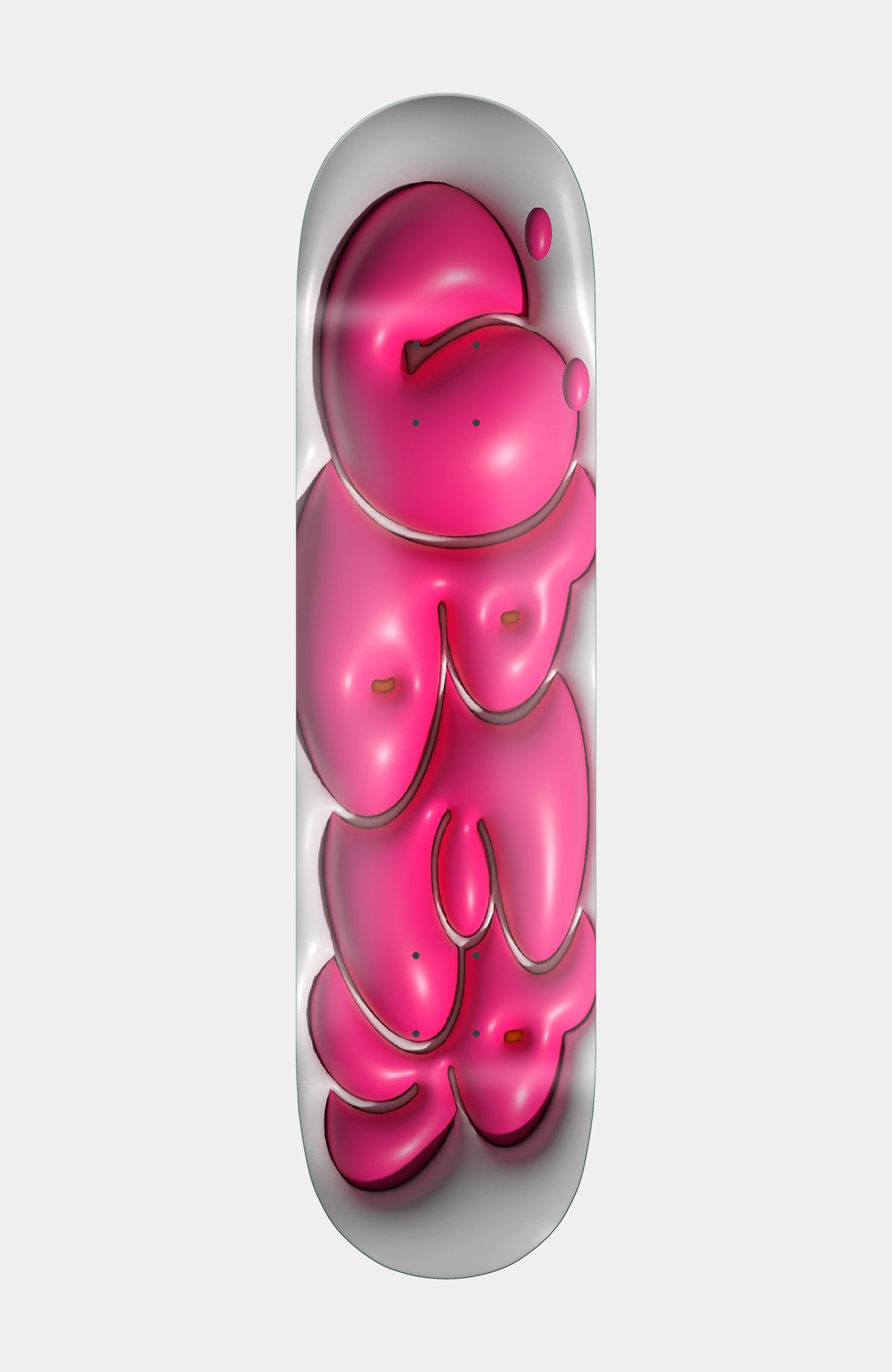 Skateboard Deck in Weiß-Pink mit aufgeblähtem "ÜBER" Graffiti-Schriftzug