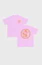 Pinkes  t-shirt für kinder mit rundem logo und Maskottchen von blast skates in orange