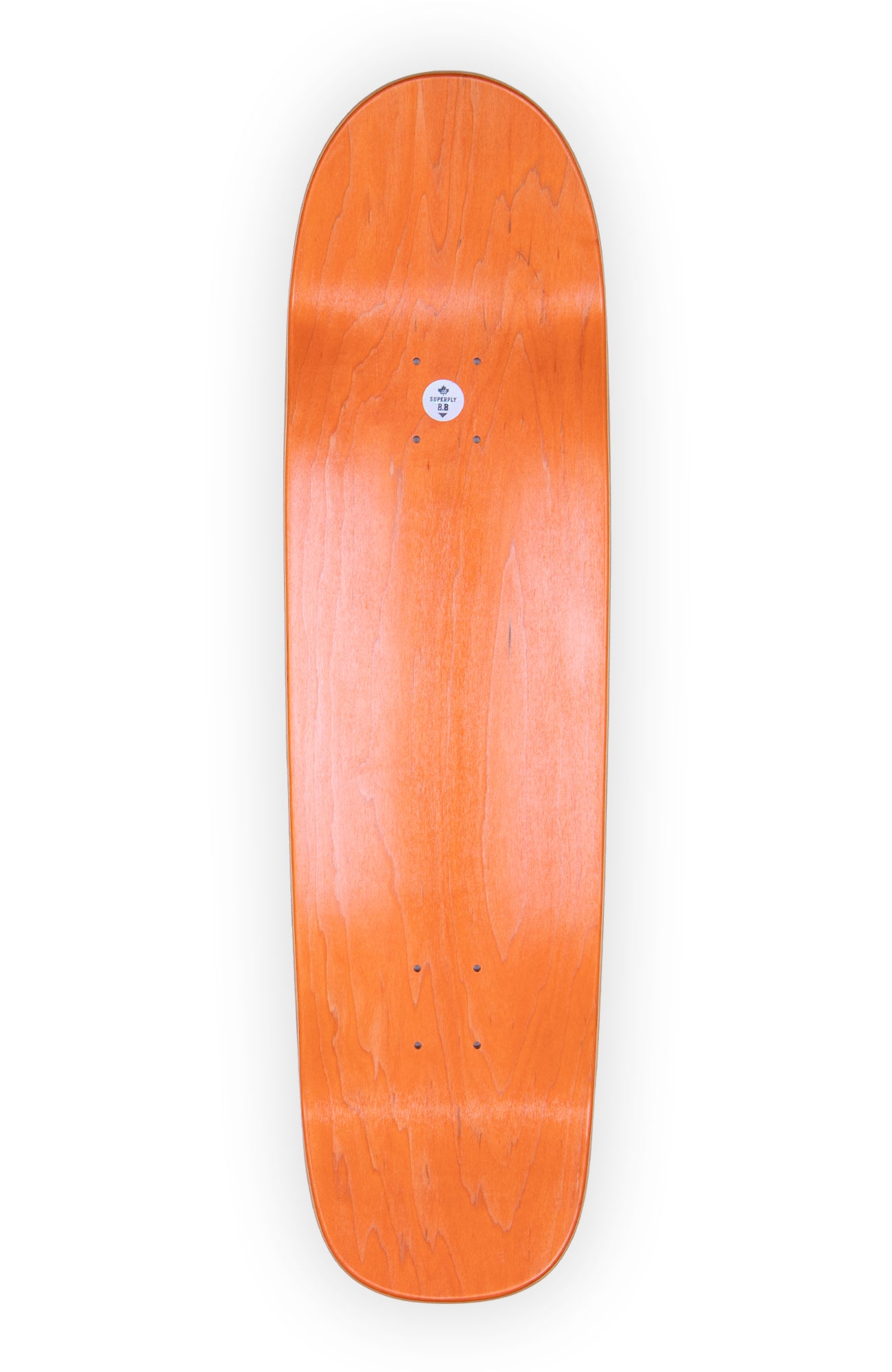 Oberseite von einem orangenen skateboard deck mit special shape