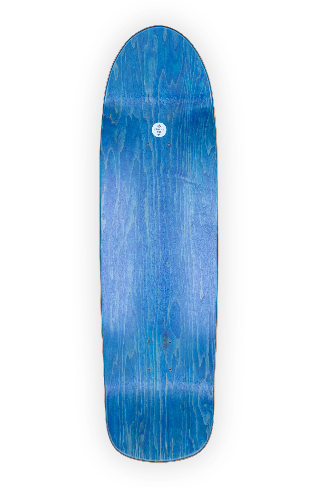 blaue oberseite eines skateboard decks der größe 9.0, special shaped