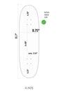 genaue maße von einem egg shape skateboard deck der große 8.75“. detaillierte Übersicht auf weiß