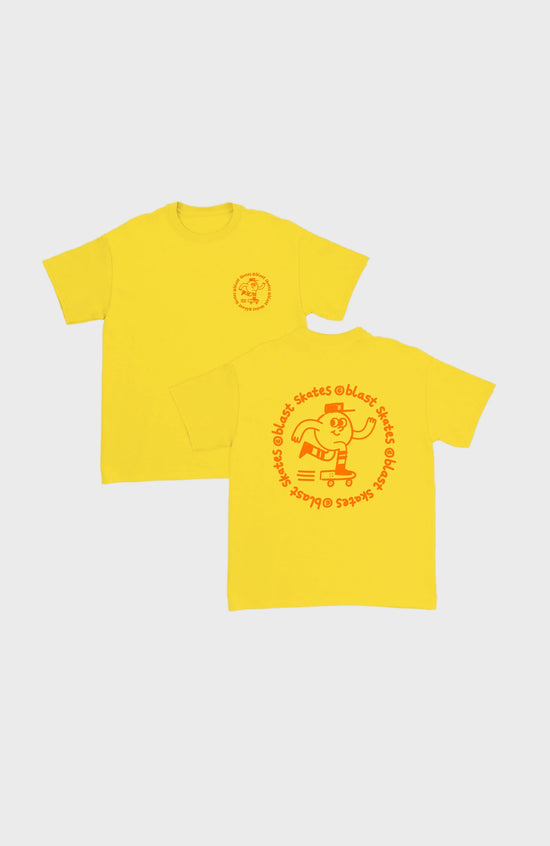 JUNIOR ROUND LOGO T-shirt YELLOW, kid sized -  Orange print