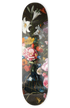 schwarzes skateboard deck mit bunten blumen drauf, größe 8,3