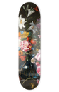 schwarzes skateboard deck mit bunten blumen drauf, größe 8,3