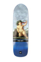 breites, blaues skateboard deck mit lustiger abbildung von einem baby das trinkt und pinkelt